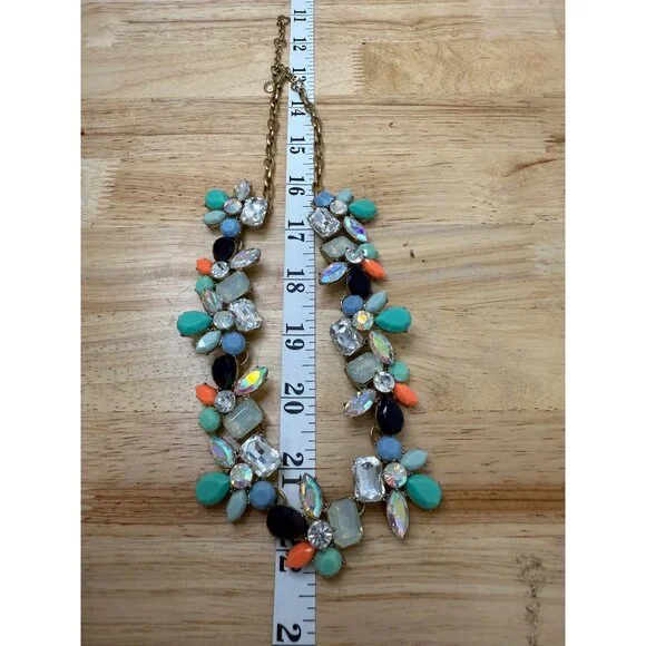 J. Crew Statement Necklace With Colorful Floral Crystal Design & Gold-Tone Chain - Picture 6 of 8